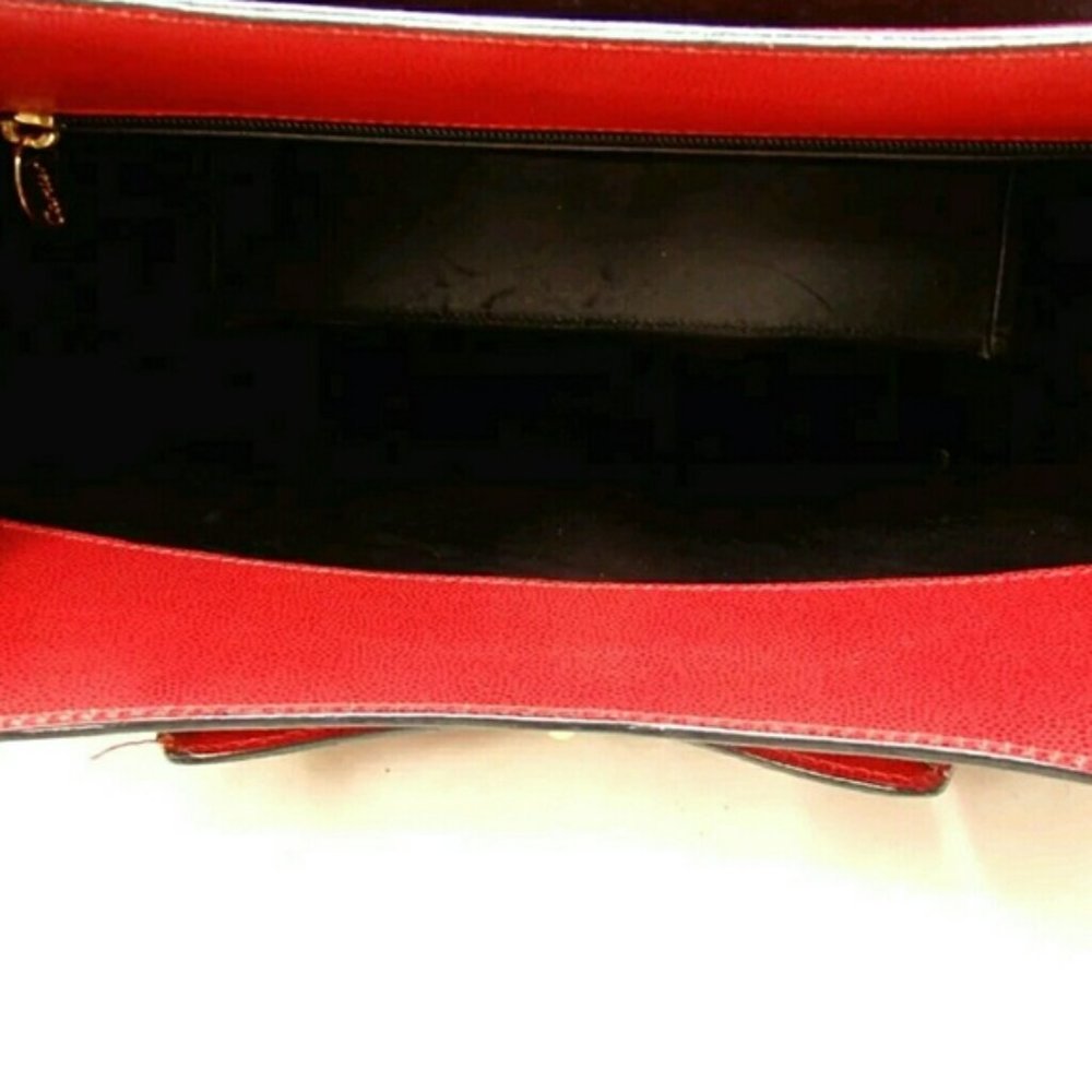 HOST PICK RARE Cartier Vintage PANTHERE Leather CALF red gold tote Shoulder bag - Picture 3 of 8